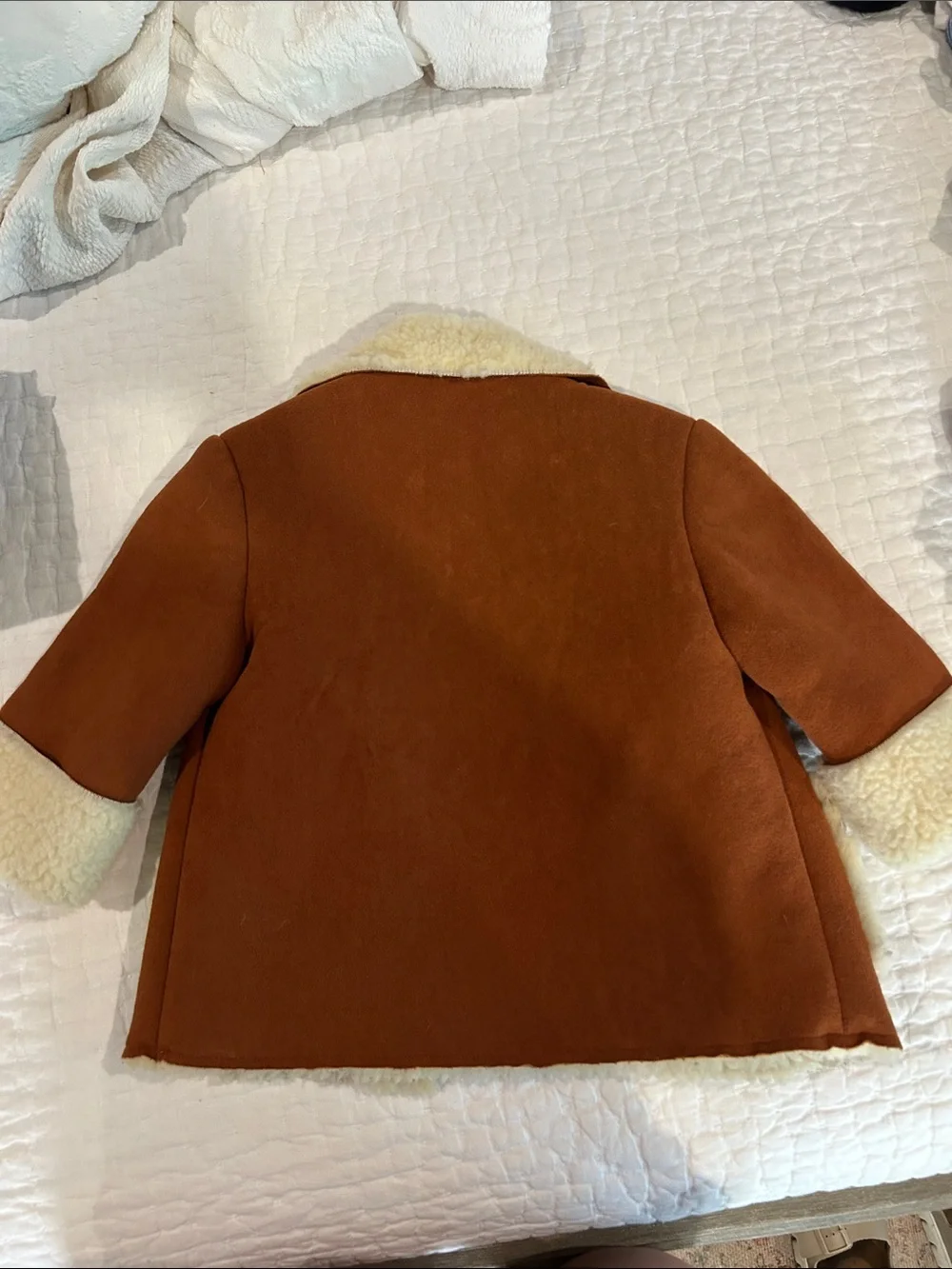 Vintage Kids Faux Suede Shearling Jacket - Brown